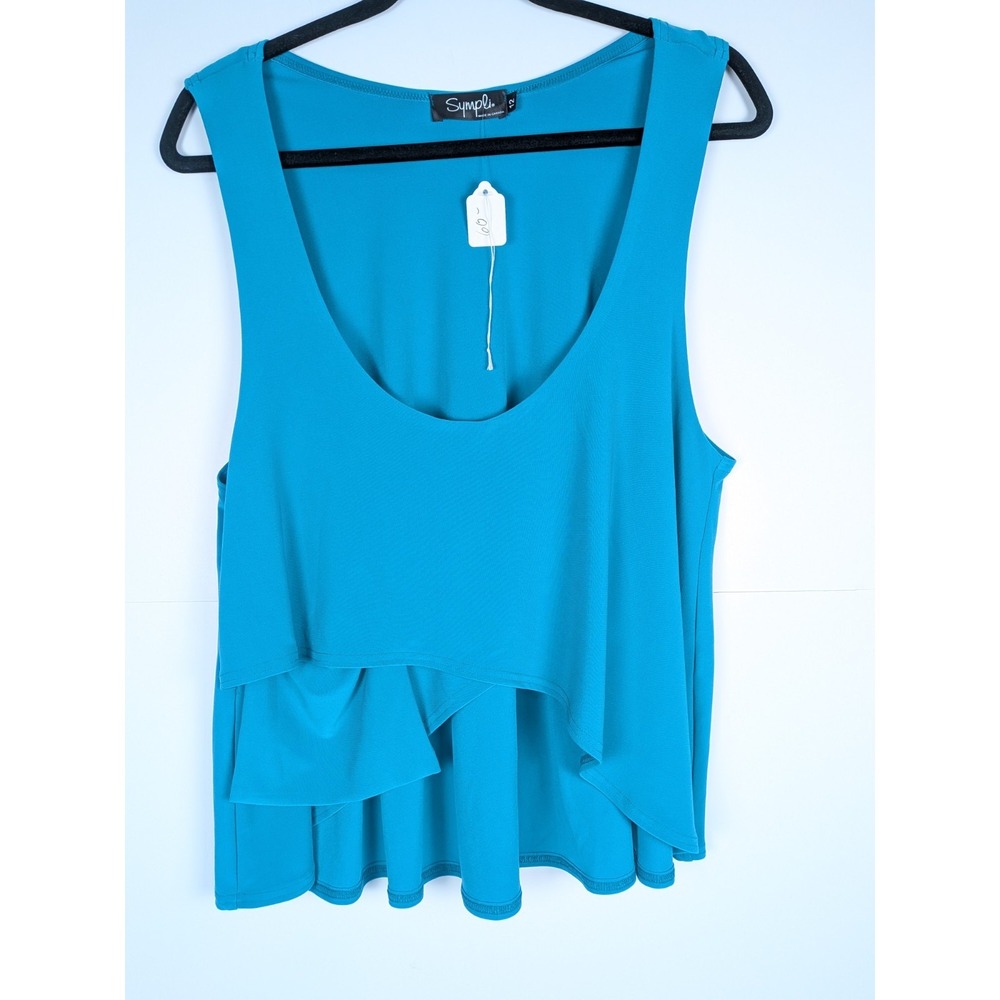 NEW SYMPLI Solid Turquoise Stretch Tiered Cropped Smock Scoop Tank Top Size 12